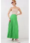 Uzun Kırışık Etek 8042 - Yeşil