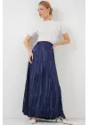 Uzun Kırışık Parlak Etek 8034 - D.Lacivert