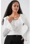 Uzun Kol Crop Bluz 979 - Beyaz