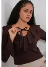 Uzun Kol Crop Bluz 979 - Kahverengi