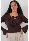 Uzun Kol Crop Bluz 979 - Kahverengi