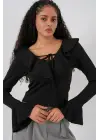 Uzun Kol Crop Bluz 979 - Siyah