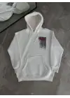 Omarı Beyaz Uzun Kol Kapşonlu Baskılı Sweatshirt