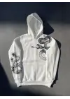 Uzun Kol Kapşonlu Baskılı SweatShirt - Beyaz