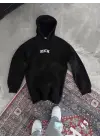 Omarı Siyah Kapşonlu Baskılı Sweatshirt