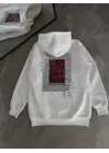 Uzun Kol Kapşonlu Ön Ve Arka Baskılı SweatShirt - Beyaz