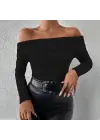 Uzun kol madonna yaka bluz siyah