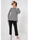 Uzun Kollu Çizgili Gömlek 20283 - Beyaz