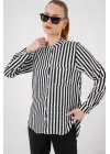 Uzun Kollu Çizgili Gömlek 20283 - Beyaz