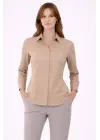 Uzun Kollu Gömlek Düğmeli Klasik Yaka Günlük Ve Ofis Şıklığına Uygun - Bej