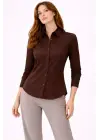 Uzun Kollu Gömlek Düğmeli Klasik Yaka Günlük Ve Ofis Şıklığına Uygun - Kahverengi