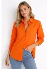 Uzun Kollu Gömlek Düğmeli Klasik Yaka Günlük Ve Ofis Şıklığına Uygun - Turuncu