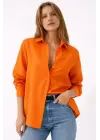 Uzun Kollu Gömlek Düğmeli Klasik Yaka Günlük Ve Ofis Şıklığına Uygun - Turuncu