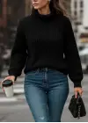Uzun Kollu Yarı Balıkçı Yaka Triko Bluz