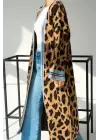 Omarı Uzun Leopar Desenli İki Renkli Hırka