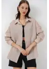 Uzun Oversize Gömlek 20320 - Bej
