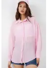 Uzun Oversize Gömlek 20320 - Pudra