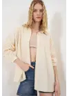 Uzun Oversize Gömlek 20334 - Krem