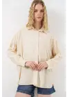 Uzun Oversize Gömlek 20334 - Krem