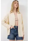 Uzun Oversize Gömlek 20334 - Krem