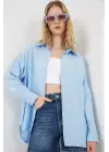 Uzun Oversize Gömlek 20334 - Mavi
