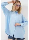 Uzun Oversize Gömlek 20334 - Mavi