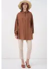 Uzun Oversize Gömlek 5965 - Sütlü Kahve