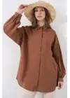 Uzun Oversize Gömlek 5965 - Sütlü Kahve