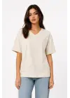 V Yaka Basic Tişört Kısa Kol Yazlık Regular Fit T-Shirt - Bej