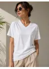 V Yaka Basic Tişört Kısa Kol Yazlık Regular Fit T-Shirt - Beyaz
