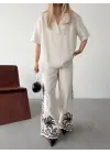 Omarı Şık Keten Ikili Takım - Beyaz