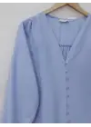 V Yaka Düğmeli Arkası Uzun Gömlek -Bebe Mavi