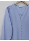 V Yaka Düğmeli Arkası Uzun Gömlek -Bebe Mavi