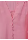 V Yaka Düğmeli Arkası Uzun Gömlek -Pembe
