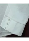 V Yaka Düğmeli Yarım Kol Modal Gömlek -Beyaz