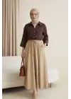 V Yaka Düğmeli Yarım Kol Modal Gömlek -K. Kahve