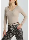 V yaka kaşkorse bluz bej a3699