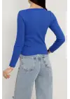 V yaka kaşkorse bluz saks mavisi a3699