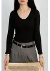 V yaka kaşkorse bluz siyah a3699