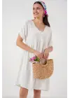 V Yaka Kısa Kol Elbise 2567 - Beyaz