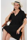 V Yaka Kısa Kol Elbise 2567 - Siyah