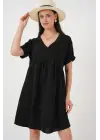 V Yaka Kısa Kol Elbise 2567 - Siyah