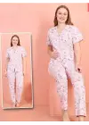 Omarı Çiçek Desenli V Yaka Pijama Takımı -Lila