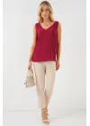 V Yaka Sıfır Kol Bluz 950 - Bordo