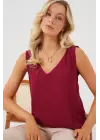 V Yaka Sıfır Kol Bluz 950 - Bordo