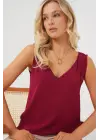 V Yaka Sıfır Kol Bluz 950 - Bordo