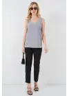 V Yaka Sıfır Kol Bluz 950 - Gri