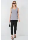 V Yaka Sıfır Kol Bluz 950 - Gri
