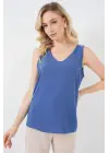 V Yaka Sıfır Kol Bluz 950 - İndigo