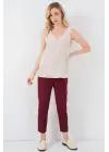 V Yaka Sıfır Kol Bluz 950 - Krem